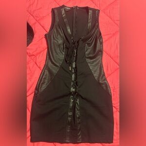 Bebe Black Faux Leather Detail Dress